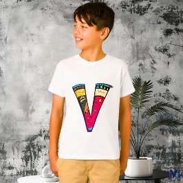 カラフルで楽しいモノグラムV トリビュアルとドゥードル Tシャツ