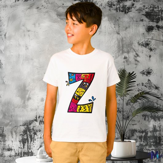 カラフルで楽しいモノグラムZ部族風+落書き Tシャツ