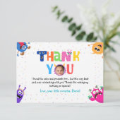 カラフルで楽しいリトルモンスターの誕生日パーティーの写真 サンキューカード (スタンド正面)