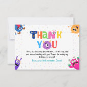 カラフルで楽しいリトルモンスターの誕生日パーティー サンキューカード (正面)
