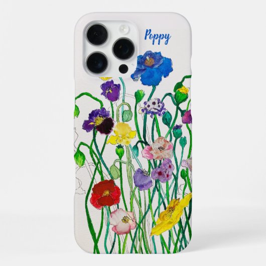 カラフルで楽しいワイルドポピー水彩 名前入り iPhoneケース (裏面)