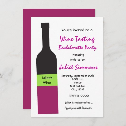 カラフルで楽しいワインチェック女子会パーティー招待状 招待状 (正面/裏面)