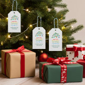 カラフルで楽しい国際的なメリークリスマスツリー ギフトタグ