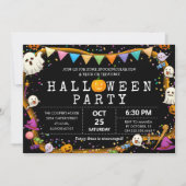 カラフルで楽しい子供たちのハロウィンパーティー 招待状 (正面)