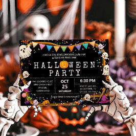 カラフルで楽しい子供のハロウィンパーティー 招待状