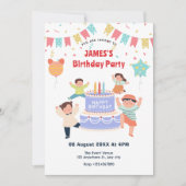 カラフルで楽しい子供の誕生日パーティー 招待状 (正面)