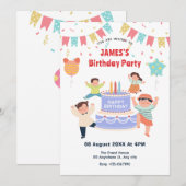 カラフルで楽しい子供の誕生日パーティー 招待状 (正面/裏面)