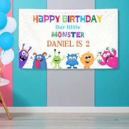 カラフルで楽しい小さなモンスターの誕生日パーティー 横断幕