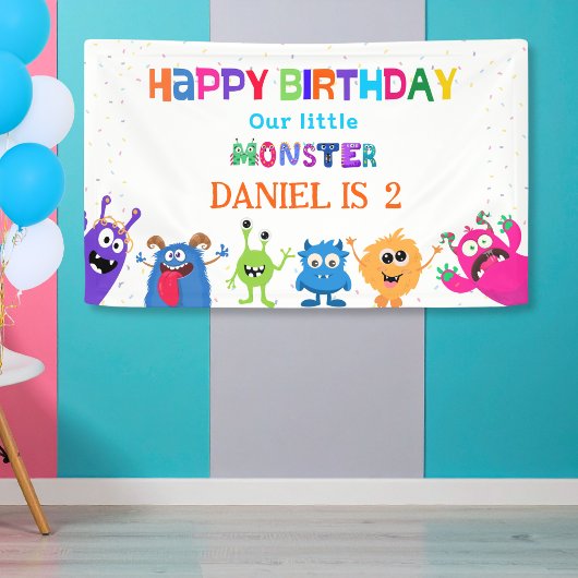 カラフルで楽しい小さなモンスターの誕生日パーティー 横断幕