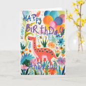 カラフルで楽しい恐竜の折りたたみカード カード (黄色い花)