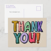 カラフルで楽しい手書きの感謝ポストカード ポストカード (正面/裏面)