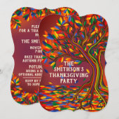 カラフルで楽しい秋の木の感謝祭パーティー 招待状 (正面/裏面)