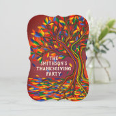 カラフルで楽しい秋の木の感謝祭パーティー 招待状 (スタンド正面)