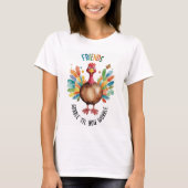 カラフルで楽しいFriendsgivingターキー ウォーターカラー Tシャツ (正面)