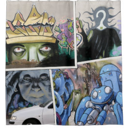 カラフルで汚い通りの芸術のコラージュ シャワーカーテン