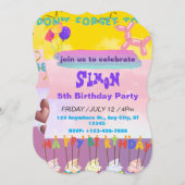 カラフルで活気のある誕生日の招待状 (正面/裏面)