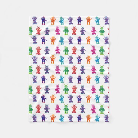 カラフルで熱狂するなロボット居心地のよい子供 フリースブランケット (正面)
