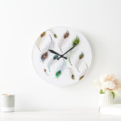 カラフルで現実的な孔雀の羽パターン ラージ壁時計 (ホーム)