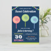 カラフルで甘い棒つきキャンデーの誕生日のパーティの招待状 招待状 (スタンド正面)