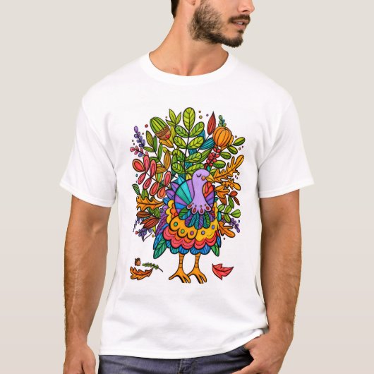 カラフルで素晴らしい面白い七面鳥のスタイル Tシャツ (正面)