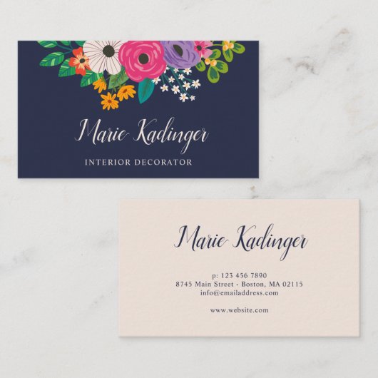 カラフルで緑豊かな花の花束 名刺 (正面/裏面)