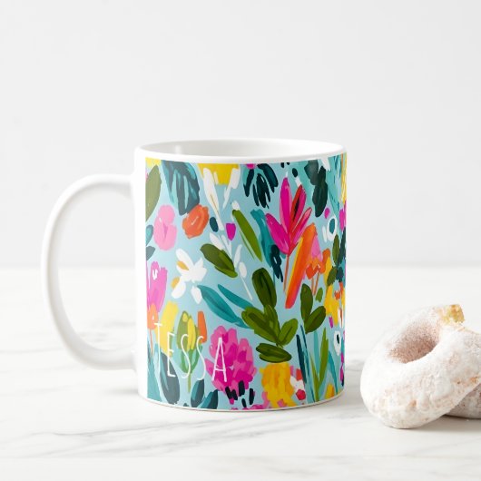 カラフルで繊細な植物の芸術 コーヒーマグカップ (ドーナツ)