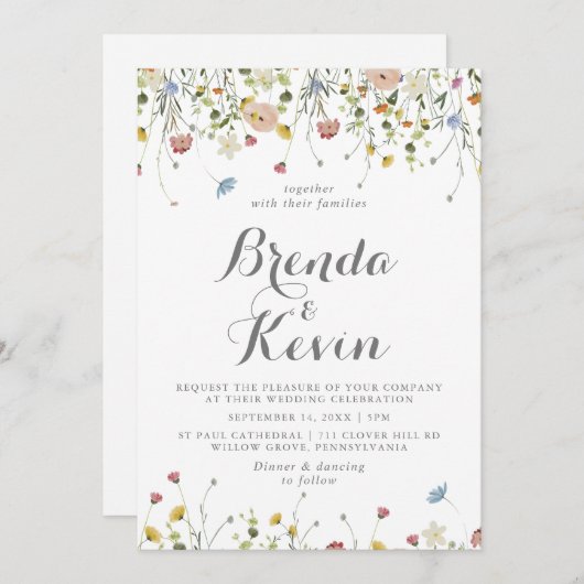 カラフルで繊細な野生のフロントとバックの結婚式 招待状 (正面/裏面)