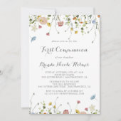 カラフルで繊細な野生の花の初聖体拝領 招待状 (正面)