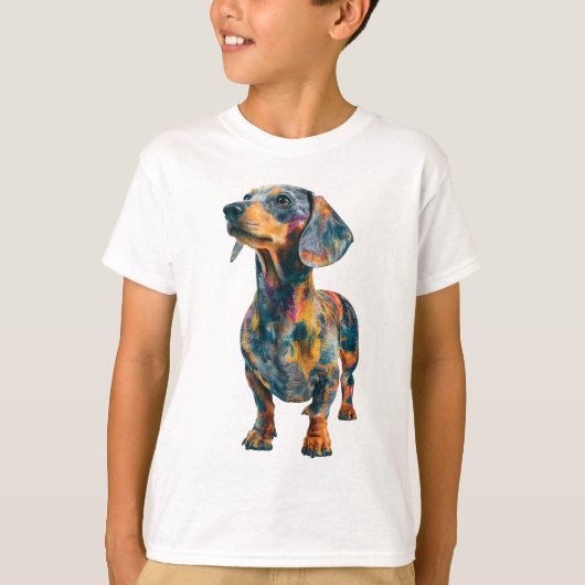カラフルで芸術的なダックスフンドの仔犬の子供たち Tシャツ (正面)