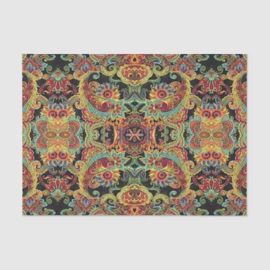 カラフルで芸術的な描かれたペイズリーパターン 薄葉紙 (正面)