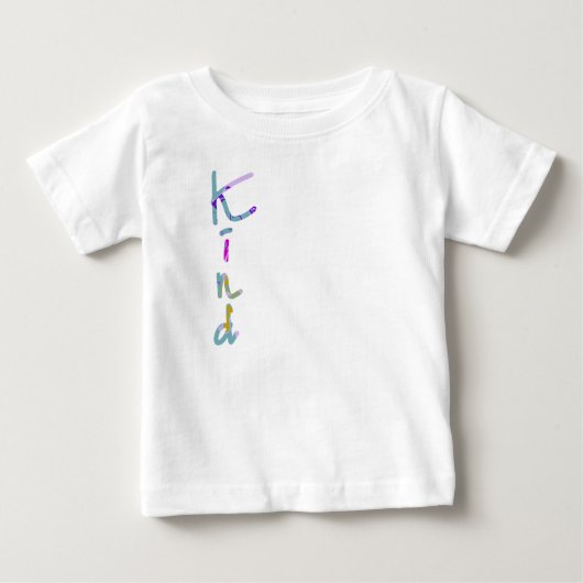 カラフルで芸術的なKINDのタイポグラフィー 励ましの言葉 ベビーTシャツ (正面)