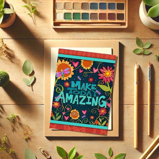 カラフルで華やかな楽しい気分 明るくて素敵な今日をしよう サンキューカード