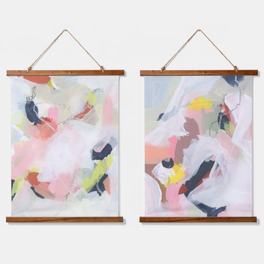 カラフルで表現力豊かな抽象画アート 吊り下げ型タペストリー (ダブル)