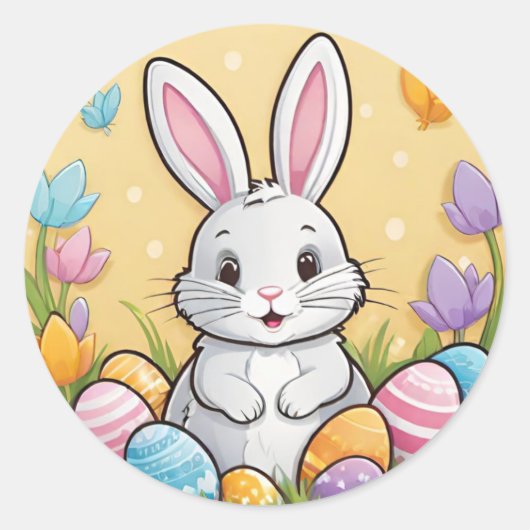 カラフルで遊び心あふれるイースターウサギの卵の丸いステッカー ラウンドシール (正面)