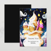 カラフルで遊び心あふれるコーンのアイスクリームの誕生日 サンキューカード (正面/裏面)