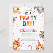 カラフルで遊び心のある子猫たちの1歳の誕生日 招待状 (正面)