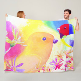 カラフルで遊び心のある鳥たち フリースブランケット
