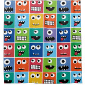 カラフルで間抜けなモンスターの顔モンスターパターン子供 シャワーカーテン (正面)