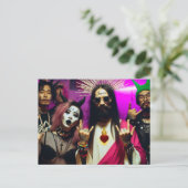 カラフルで面白いレトロパンクロックパーティーのイエス ポストカード (スタンド正面)