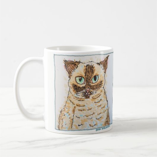 カラフルで風変わりな猫の肖像画 コーヒーマグカップ (左)