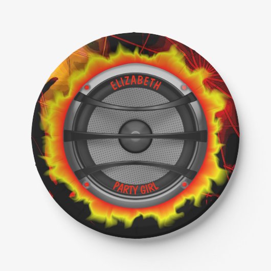 カラフルで騒々しい音楽スピーカーのダンスパーティー ペーパープレート (正面)