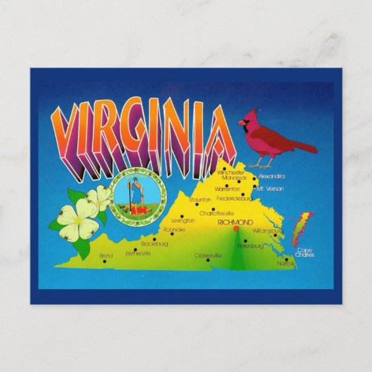 カラフルで鮮やかなバージニア州の地図ポストカード ポストカード (正面)