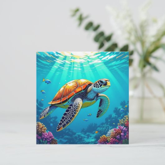 カラフルで鮮やかな海ガメのブランクカード カード (スタンド正面)