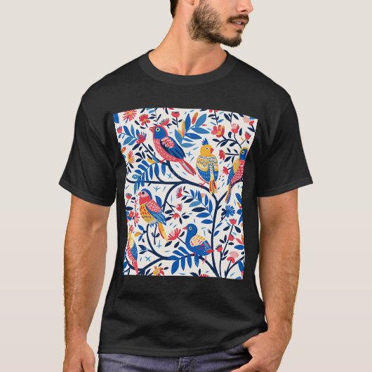 カラフルで鮮やかな鳥のTシャツ柄 Tシャツ (正面)