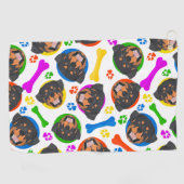 カラフルで、よくはしゃぐなロットワイラー ゴルフタオル (横)