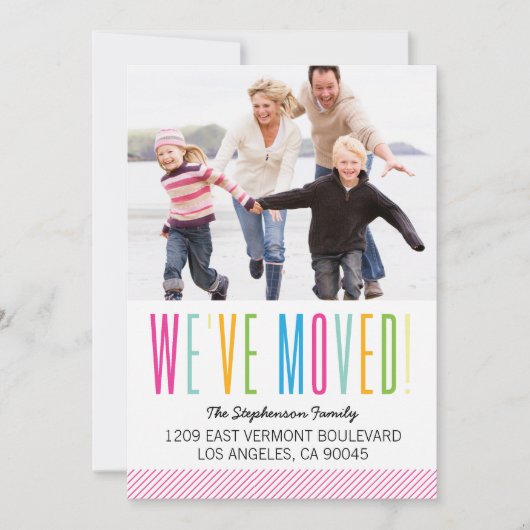 カラフルで、明るい写真の移動発表 案内状 (正面)