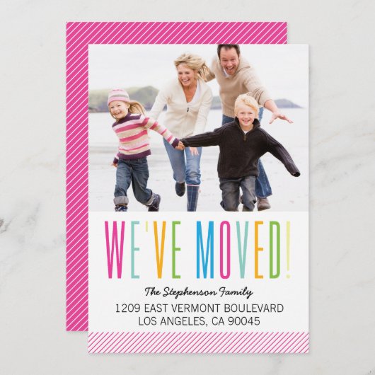 カラフルで、明るい写真の移動発表 案内状 (正面/裏面)