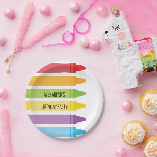 カラフルで、明るい虹は誕生日をクレヨンで彩色します ペーパープレート (パーティー)