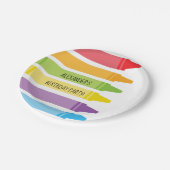 カラフルで、明るい虹は誕生日をクレヨンで彩色します ペーパープレート (アングル)