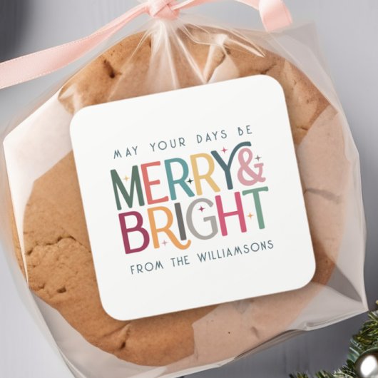 カラフルとブライトメリーキュートレトロスターズホリデー スクエアシール